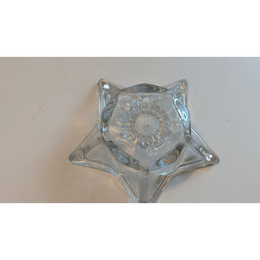 Vintage Clear Pressed Glass Star Taper Candle Holder Celestial Sunburst Base